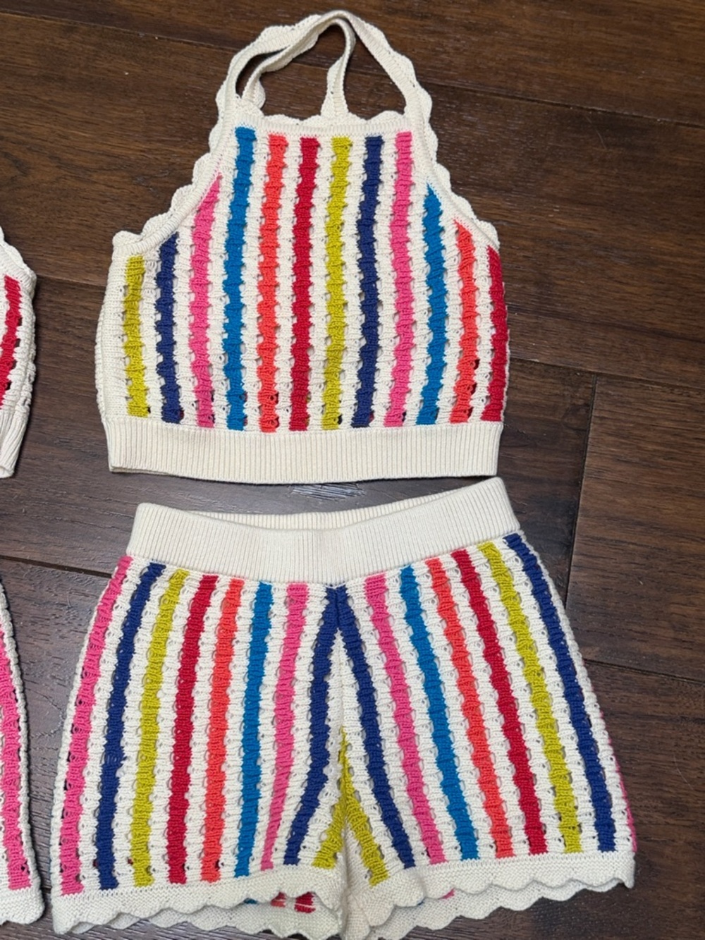 Mini Boden - Girls Stripe Crochet Knit Crossover Top & Matching Shorts - Stripes - Picture 3 of 9